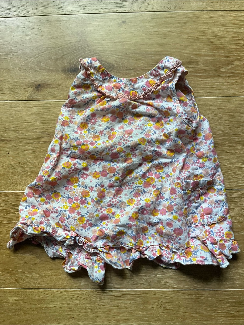 April Cornell Girls Floral Ruffle Tank Top - Pink, Yellow & Cream